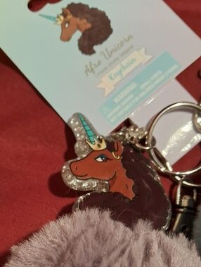 Afro Unicorn Keychain with Lavender Pom Pom